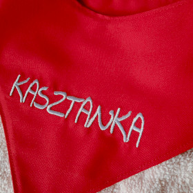 czerwona apaszka dla psa z imieniem kasztanka sweetapaszka.pl